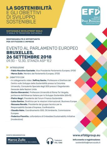 Locandina evento Obiettivi di Sviluppo Sostenibile del 26/09/2018